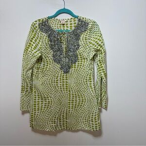 Sundance Beaded Tunic Green and White Size Medium